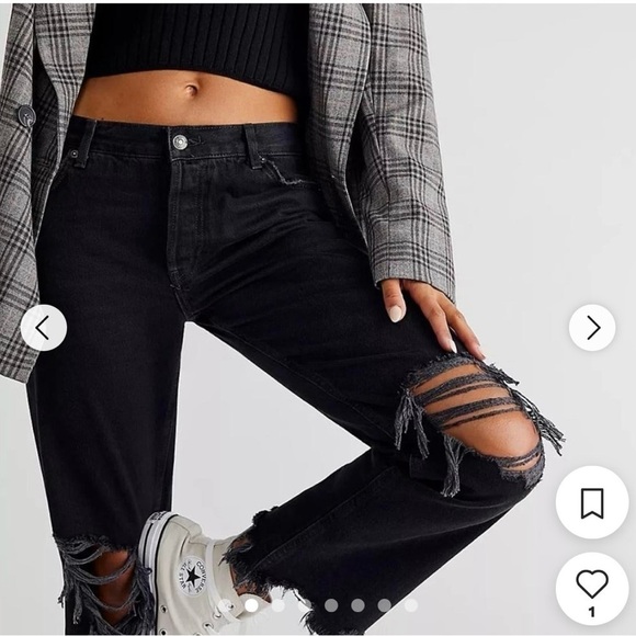 WE THE FREE MAGGIE MIDRISE STRAIGHT-LEG WASHED, 100% COTTON , BLACK, SIZE 26 - Picture 4 of 7